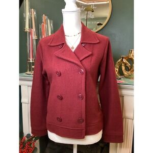 GAP Y2K Red Wine 100% Wool Double Breasted Peacoat Jacket Size Medium